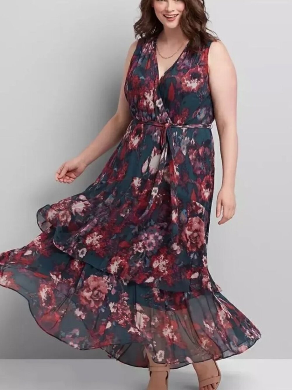 Lane Bryant Floral V-Neck Sleeveless Midi Dress 16